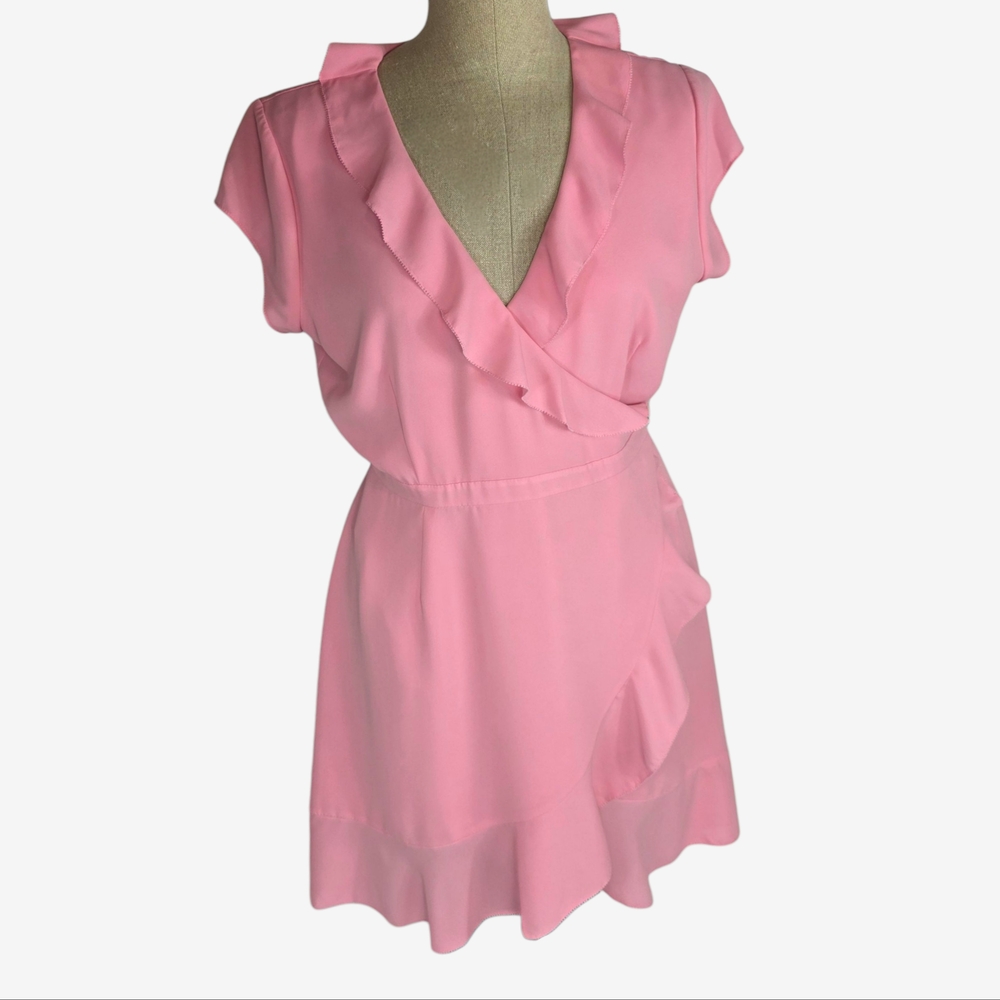 Aritzia Sunday Best Savoy Wrap Dress Size S Small Ruffled Mini Bubblegum Pink